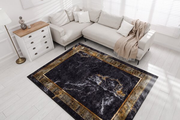 Makro Abra Kusový koberec pratelný MIRO 51278.809 Mramor Řecký vzor protiskluzový černý zlatý Rozměr: 140x190 cm