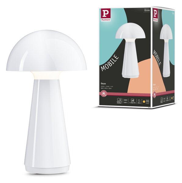 Paulmann 76995 Onzo, bílá lampička na baterii, 2,6W LED 2700K dotykové ovládání, výška 28cm, IP44