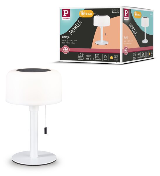 Paulmann 94606 Bartja, bílá solární lampička na baterii, 1,6W LED 2700K, výška 24cm, IP44