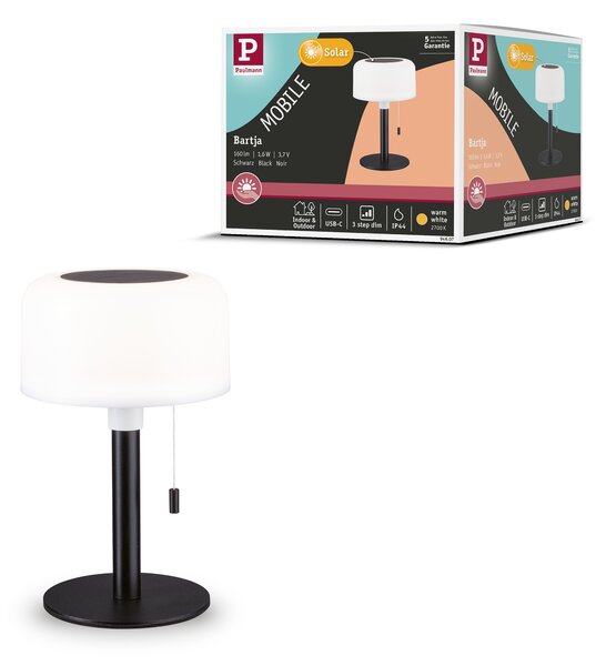 Paulmann 94607 Bartja, černá solární lampička na baterii, 1,6W LED 2700K, výška 24cm, IP44