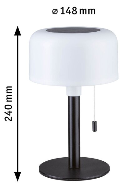 Paulmann 94607 Bartja, černá solární lampička na baterii, 1,6W LED 2700K, výška 24cm, IP44