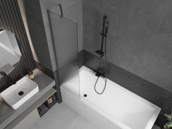 Mexen Next, 1-křídlová vanová zástěna 50 x 150 cm, 6mm sklo Ribs, grafitová, 895-050-000-00-09-95