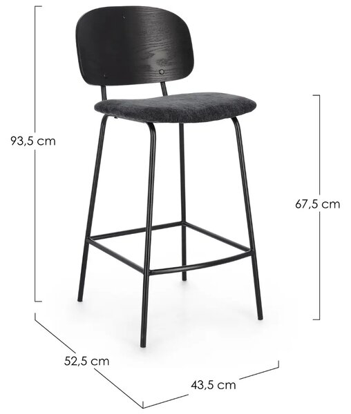 Bizzotto Černá dřevěná barová židle Sienna s tmavě šedým sedákem 68 cm