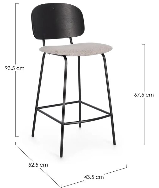 Bizzotto Černá dřevěná barová židle Sienna se světle šedým sedákem 68 cm