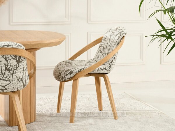 Designová jídelní židle HODA - béžovošedá / dub
