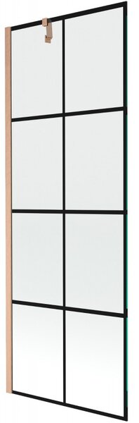 Mexen Next, 1-křídlová vanová zástěna 70 x 150 cm, 6mm čiré sklo - černý vzor, ​​měděná matná, 895-070-000-00-70-77