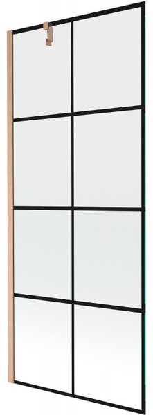 Mexen Next, 1-křídlová vanová zástěna 80 x 150 cm, 6mm čiré sklo - černý vzor, ​​měděná matná, 895-080-000-00-70-77