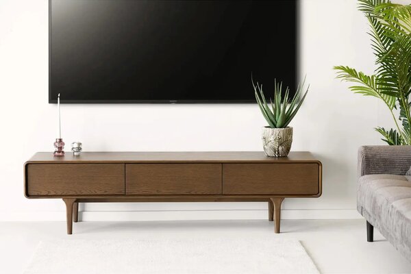 Nordic Living Hnědý dubový TV stolek Dawe 180 x 45 cm