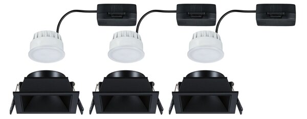 Paulmann 93125 Cole Coin, set bodovek v černé úpravě, 3x6W LED 2700K tříkrokové stmívání, 8,8x8,8cm, IP44