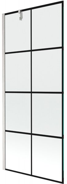 Mexen Next, 1-křídlová vanová zástěna 80 x 150 cm, 6mm čiré sklo - černý vzor, ​​ocelová, 895-080-000-00-77-97
