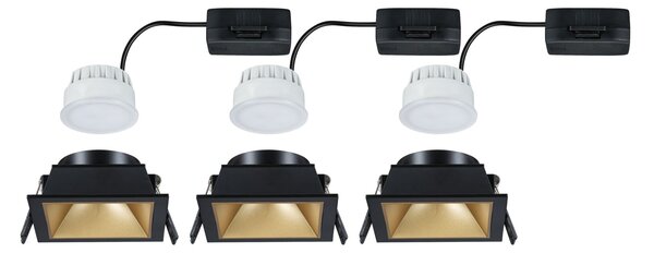 Paulmann 93129 Cole Coin, set bodovek v černo-zlaté úpravě, 3x6W LED 2700K tříkrokové stmívání, 8,8x8,8cm, IP44