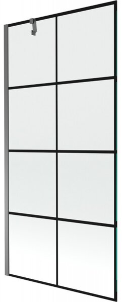 Mexen Next, 1-křídlová vanová zástěna 90 x 150 cm, 6mm čiré sklo - černý vzor, ​​grafitová, 895-090-000-00-77-95