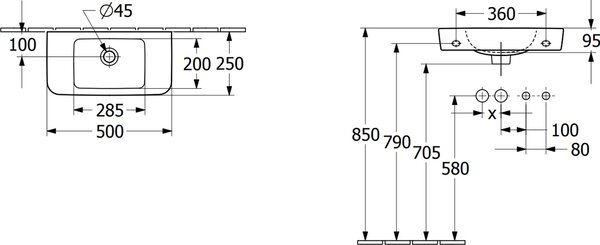 Villeroy & Boch O.Novo umyvadlo 50x25 cm obdélníkový klasický bílá 43425301