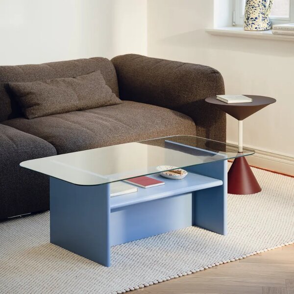 Noo.ma Modrý konferenční stolek Tovo 110 x 63 cm se skleněnou deskou