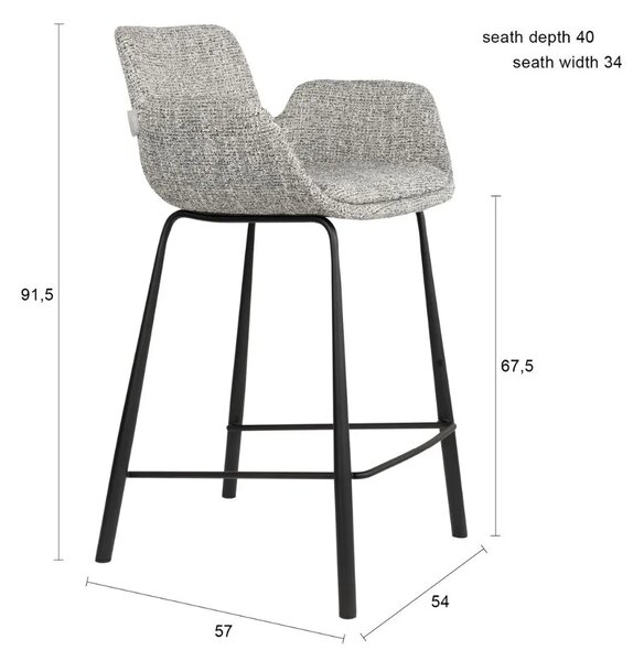 Zuiver Šedá čalouněná barová židle BRIT 68 cm
