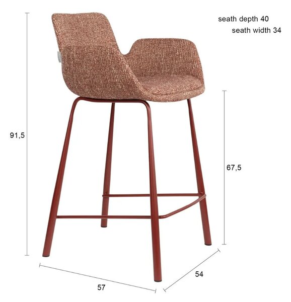 Zuiver Červená čalouněná barová židle BRIT 68 cm