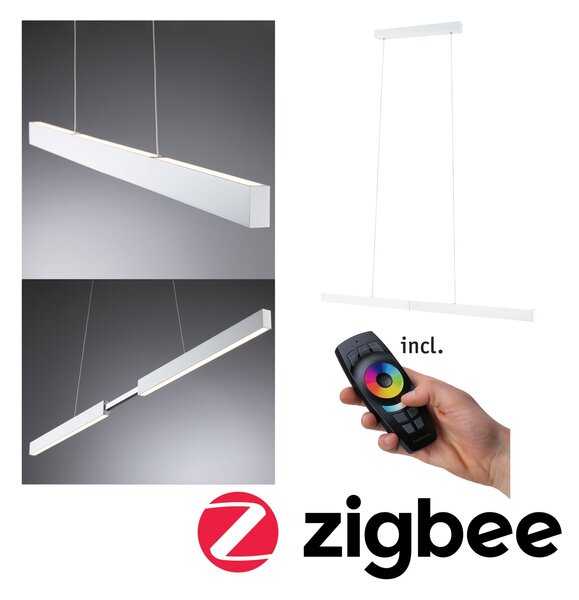 Paulmann 79889 Aptare ZigBee, bílé závěsné svítidlo LED 2x18W 2700K svítí nahoru/dolů, nastavitelná šířka 132-180cm