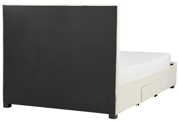 Postel s úložnými zásuvkami LIEVIN Umělý samet Světle béžová 140 x 200 cm