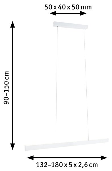 Paulmann 79889 Aptare ZigBee, bílé závěsné svítidlo LED 2x18W 2700K svítí nahoru/dolů, nastavitelná šířka 132-180cm