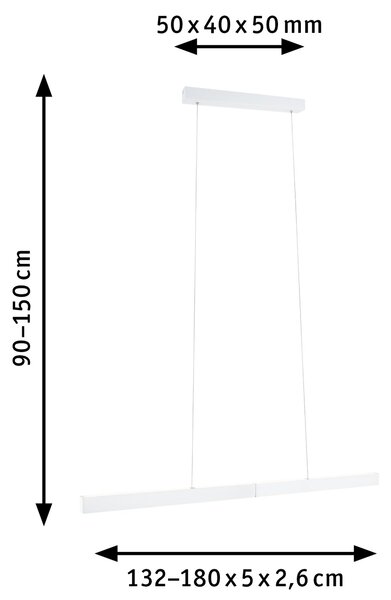 Paulmann 79888 Aptare ZigBee, černé závěsné svítidlo LED 2x18W 2700K svítí nahoru/dolů, nastavitelná šířka 132-180cm