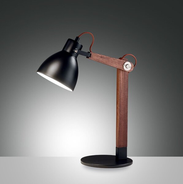 Fabas 3644-30-101 Sveva, pracovní lampička s vypínačem, černý kov/dřevo, 1x40W E27, 35+23cm