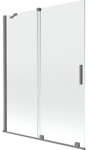 Mexen Velar, 2-křídlová posuvná vanová zástěna 130 x 150 cm, 8mm čiré sklo, broušený grafit, 896-130-000-01-95