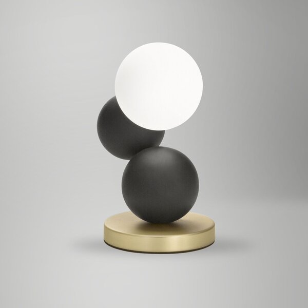 Fabas 3754-30-101 Micky, dotyková stolní lampa zlatý kov/černé dřevo/bílé sklo, 1x20W G9, výška 23,5cm