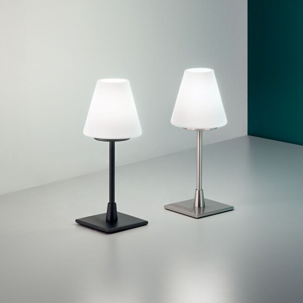 Fabas 3568-30-101 Lucy, dotyková stolní lampa černá/bílé sklo, 1x20W G9, výška 25cm