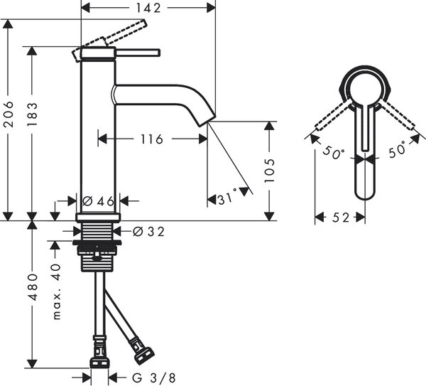 Hansgrohe Tecturis S umyvadlová baterie stojící chrom 73311000