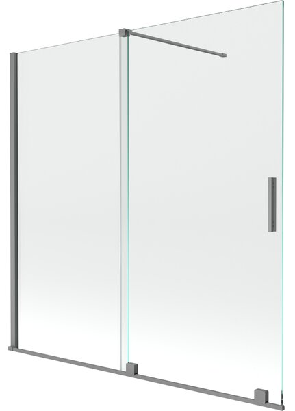 Mexen Velar, 2-křídlová posuvná vanová zástěna 160 x 150 cm, 8mm čiré sklo, broušený grafit, 896-160-000-01-95