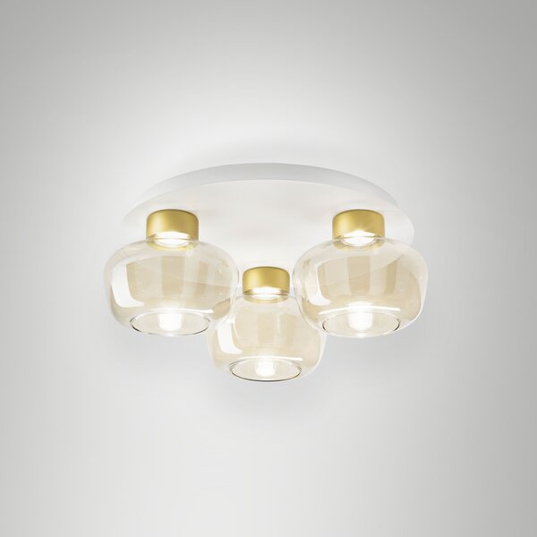Fabas 3767-65-365 Kino, stropní svítidlo z čirého skla a zlatého kovu, 3x12W LED 3000K krokové stmívání, prům. 50cm