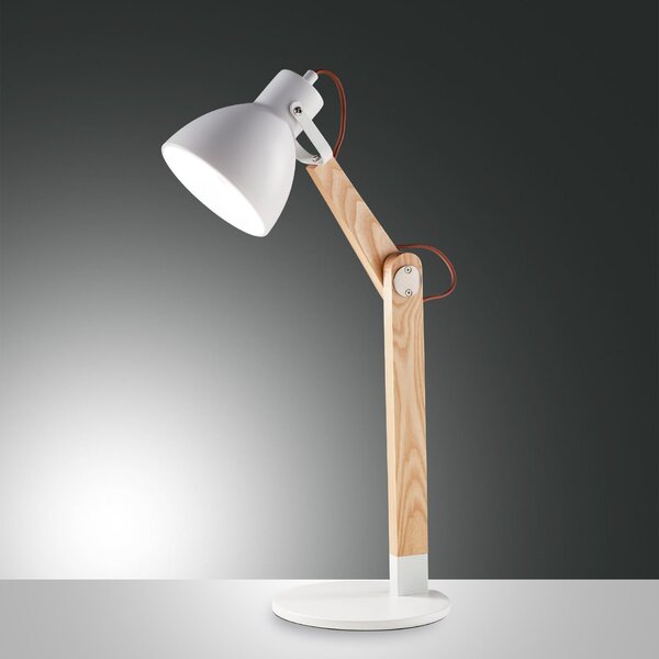 Fabas 3644-11-102 Sveva, pracovní lampička s vypínačem, bílý kov/dřevo, 1x40W E27, 35+23cm