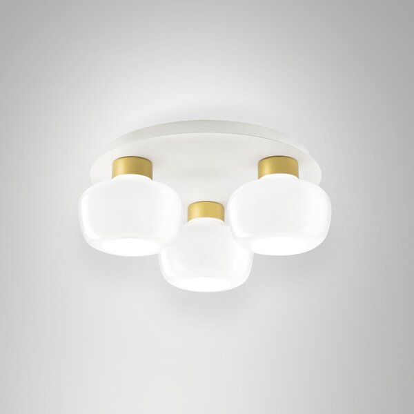Fabas 3767-65-102 Kino, stropní svítidlo z bílého skla a zlatého kovu, 3x12W LED 3000K krokové stmívání, prům. 50cm