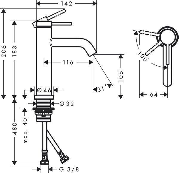 Hansgrohe Tecturis S umyvadlová baterie stojící || 73312140