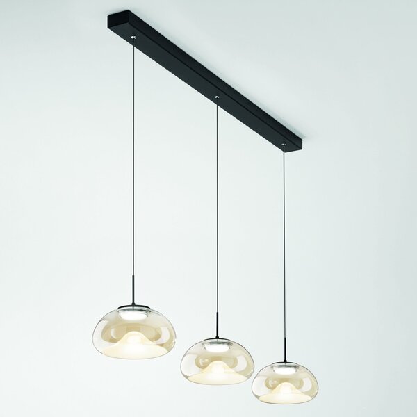 Fabas 3755-48-365 Brena, závěsné svítidlo z jantarového skla, 3x10W LED 2700/3000/4000K krokové stmívání, délka 105cm