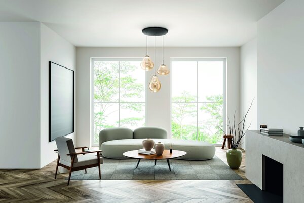 Fabas 3774-47-241 Deva, závěsné svítidlo z čirého skla, 3x14W LED 2700/3000/4000K krokové stmívání, prům. 50cm