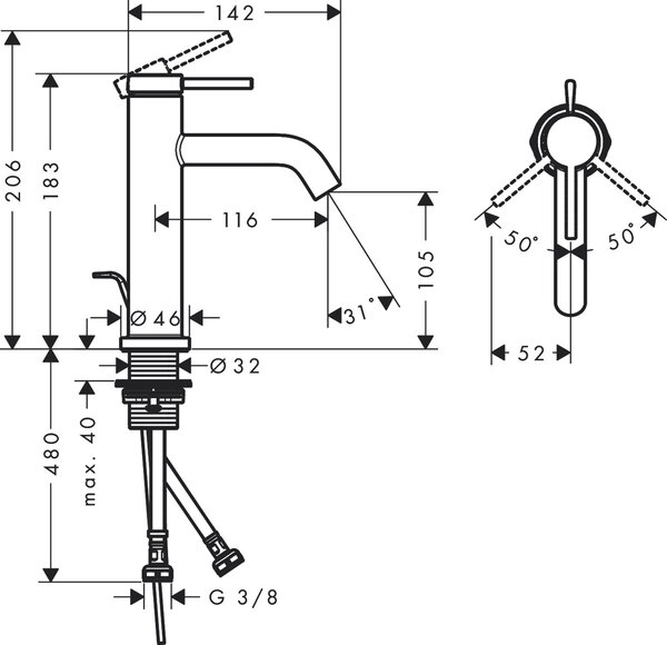 Hansgrohe Tecturis S umyvadlová baterie stojící || 73310140