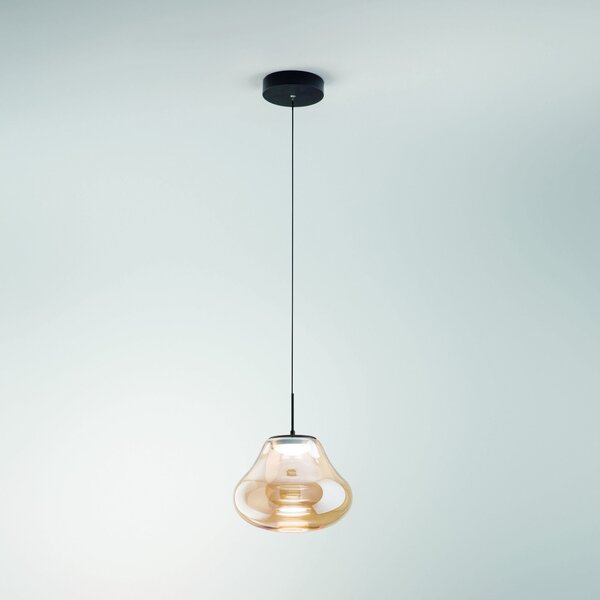 Fabas 3774-40-125 Deva, závěsné svítidlo z jantarového skla, 1x14W LED 2700/3000/4000K krokové stmívání, prům. 25cm