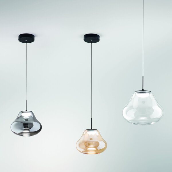 Fabas 3774-40-125 Deva, závěsné svítidlo z jantarového skla, 1x14W LED 2700/3000/4000K krokové stmívání, prům. 25cm