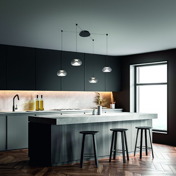 Fabas 3755-49-241 Brena, závěsné svítidlo z čirého skla, 4x10W LED 2700/3000/4000K krokové stmívání, prům. 22cm