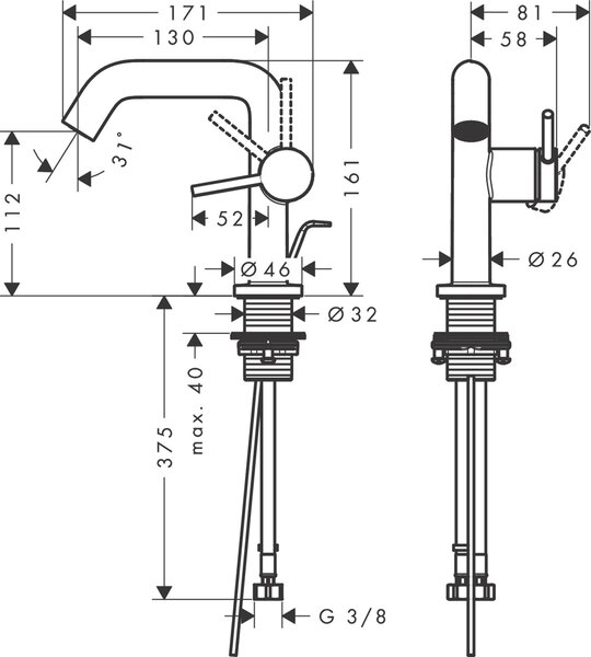 Hansgrohe Tecturis S umyvadlová baterie stojící chrom 73323000