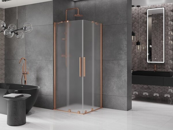 Mexen Velar Duo, sprchový kout s posuvnými dveřmi 80 x 80 cm, 8mm sklo námraza, měděná matná, 871-080-080-32-65