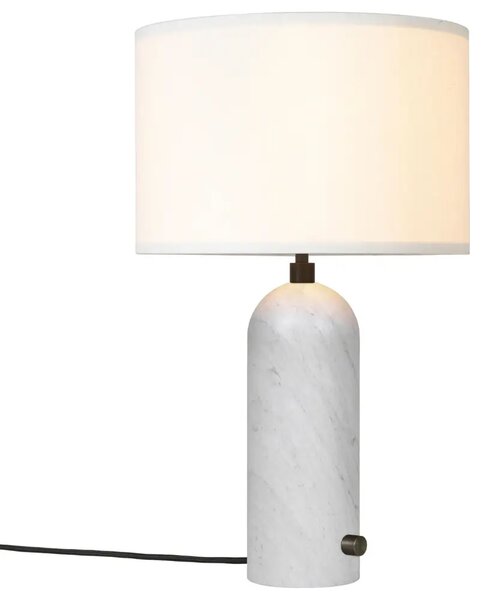 GUBI Bílá mramorová stolní lampa Gravity 49 cm s bílým stínidlem