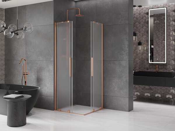 Mexen Velar Duo, sprchový kout s posuvnými dveřmi 80 x 80 cm, 8mm sklo námraza, měděná matná, 871-080-080-32-65