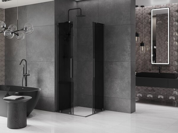 Mexen Velar L Duo, sprchový kout s posuvnými dveřmi 90 x 90 cm, 8mm šedé sklo, broušený grafit, 871-090-090-02-43-95
