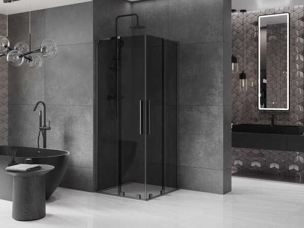 Mexen Velar L Duo, sprchový kout s posuvnými dveřmi 90 x 90 cm, 8mm šedé sklo, broušený grafit, 871-090-090-02-43-95