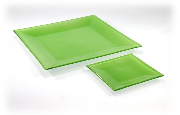 BDK-GLASS Zelený čtvercový talíř skleněný Rozměr: 31x31cm