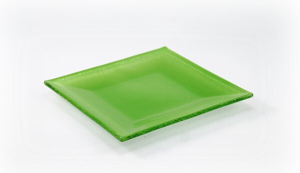 BDK-GLASS Zelený čtvercový talíř skleněný Rozměr: 31x31cm