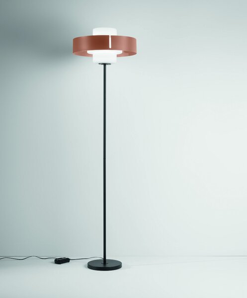 Fabas 3750-10-358 Loto, stojací lampa se stmívačem z foukaného skla se stínítkem z cihlového kovu, 1x40W E27, výška 170cm, průměr 45cm
