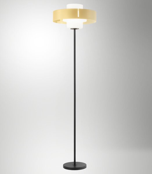 Fabas 3750-10-355 Loto, stojací lampa se stmívačem z foukaného skla se stínítkem z pískového kovu, 1x40W E27, výška 170cm, průměr 45cm